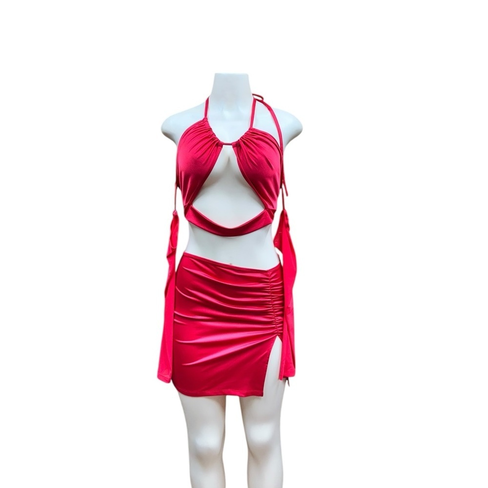 SHEIN Vibrant Red Satin Attire